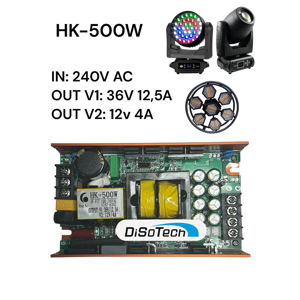 [DST-19122] Alimentatore HK-500 240V V1=36V 12,5A V2=12V 4A per Testa mobile o effetti luce