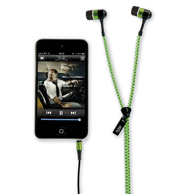 [14239] Auricolari HI-FUN modello zip  verdi