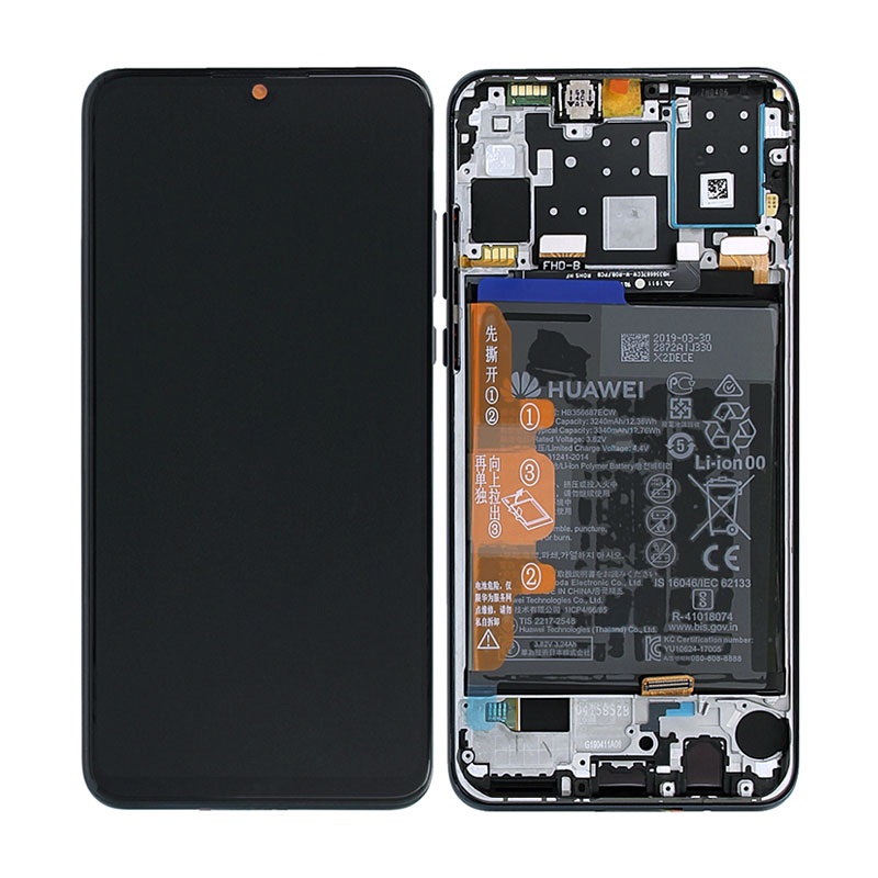 [02352RPW] Display Lcd completo di touch screen con frame e batteria Originale per Huawei P30 Lite MAR-LX1A - Nero