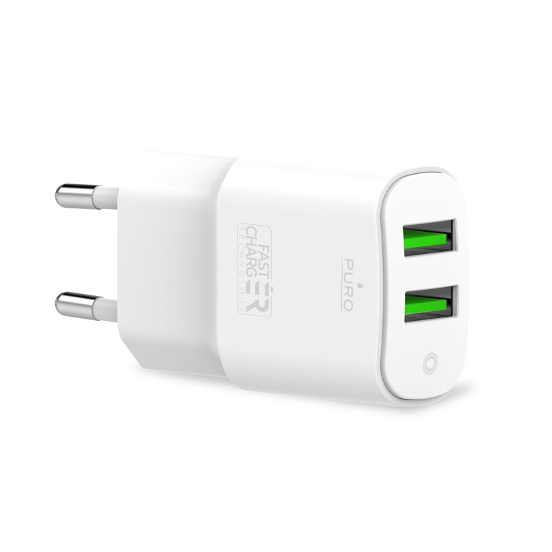 CARICA BATTERIE DA PARETE CON 2 PORTE USB-A