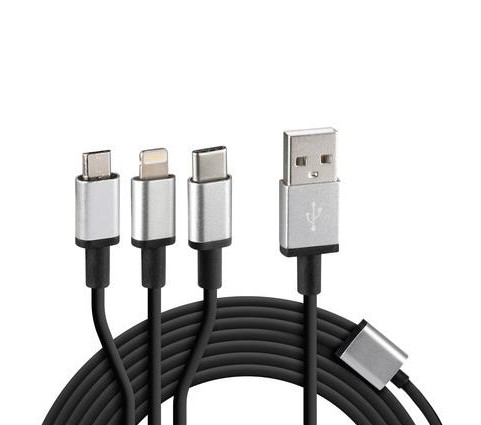 Cerbero cavo ricarica con 3 connettori 100 cm Nero Lampa