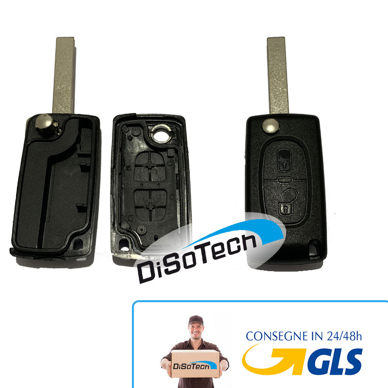 Citroen / Peugeot guscio 2 tasti, no porta batteria, lama con rigo laterale