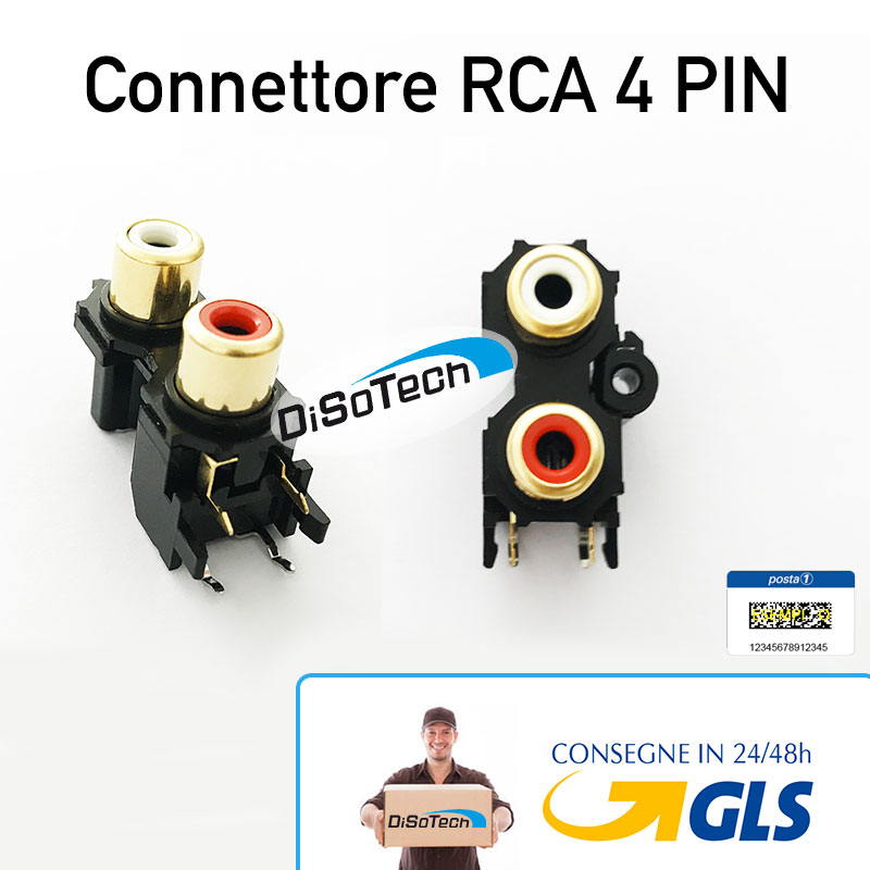 [2RCA-4PIN] Connettore audio 2 RCA 4 Pin verticale montaggio su PCB