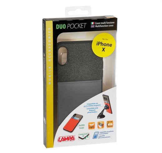 [P14941] Cover Grigio/Nero per iPhone XS e X con magnete posteriore per supporti Lampa