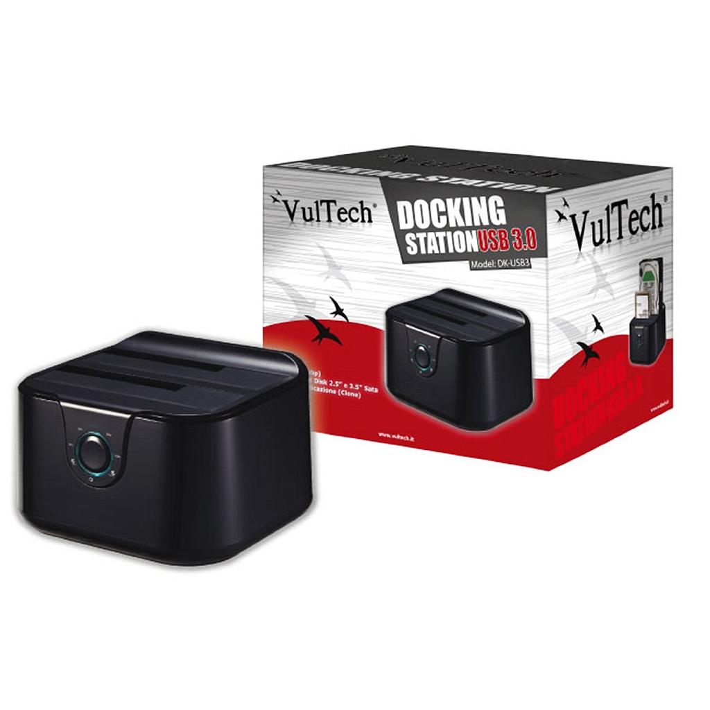 Docking Station Vultech DK-USB3W Sata Max 2HDD Con Tasto Clone USB 3.0 Bianco