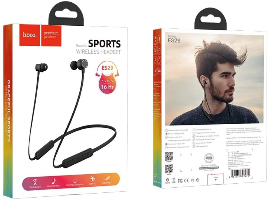 HOCO Auricolari Bluetooth Sport V5.0 (16h Music/Calls 225h Standby) - Black