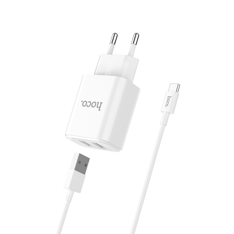 HOCO C62A Victoria Caricatore USB 2 Porte con cavo USB C - Bianco