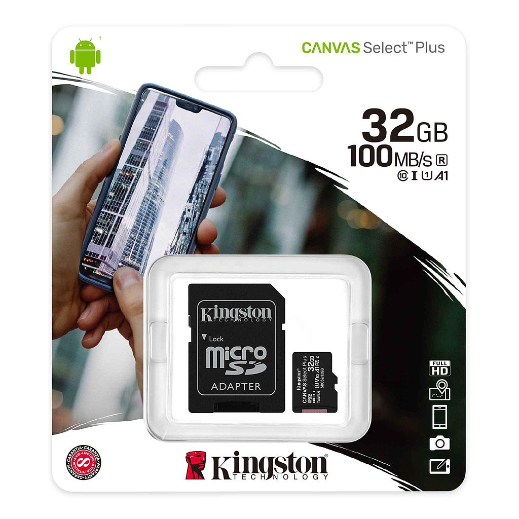 Micro SD Kingston Canvas Select Plus 32GB C10 con Adattatore