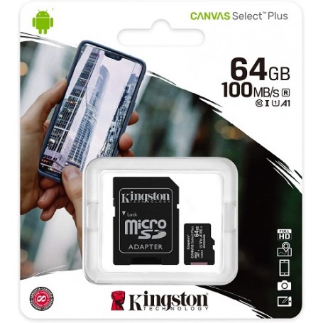 Micro SD Kingston Canvas Select Plus 64GB C10 con Adattatore