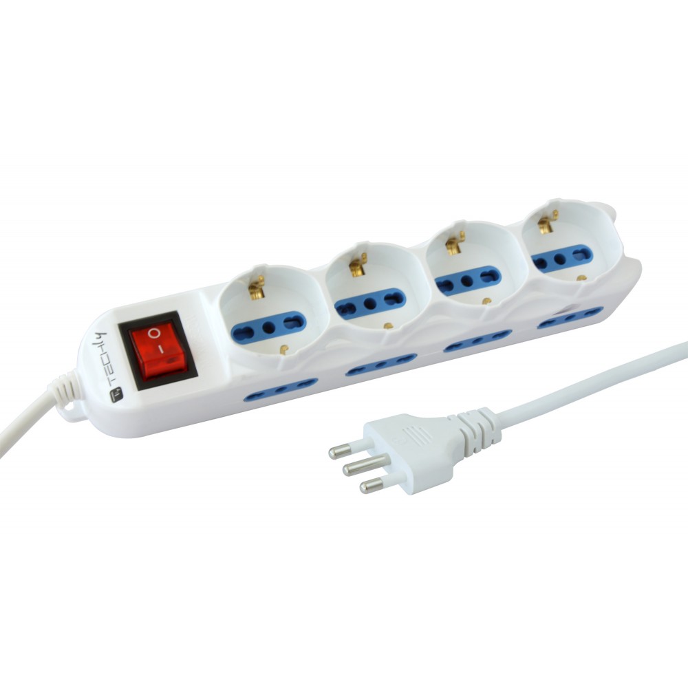 [DST-04288] Multipresa 8 Posti Italiana Bipasso / 4 Schuko con Interruttore
