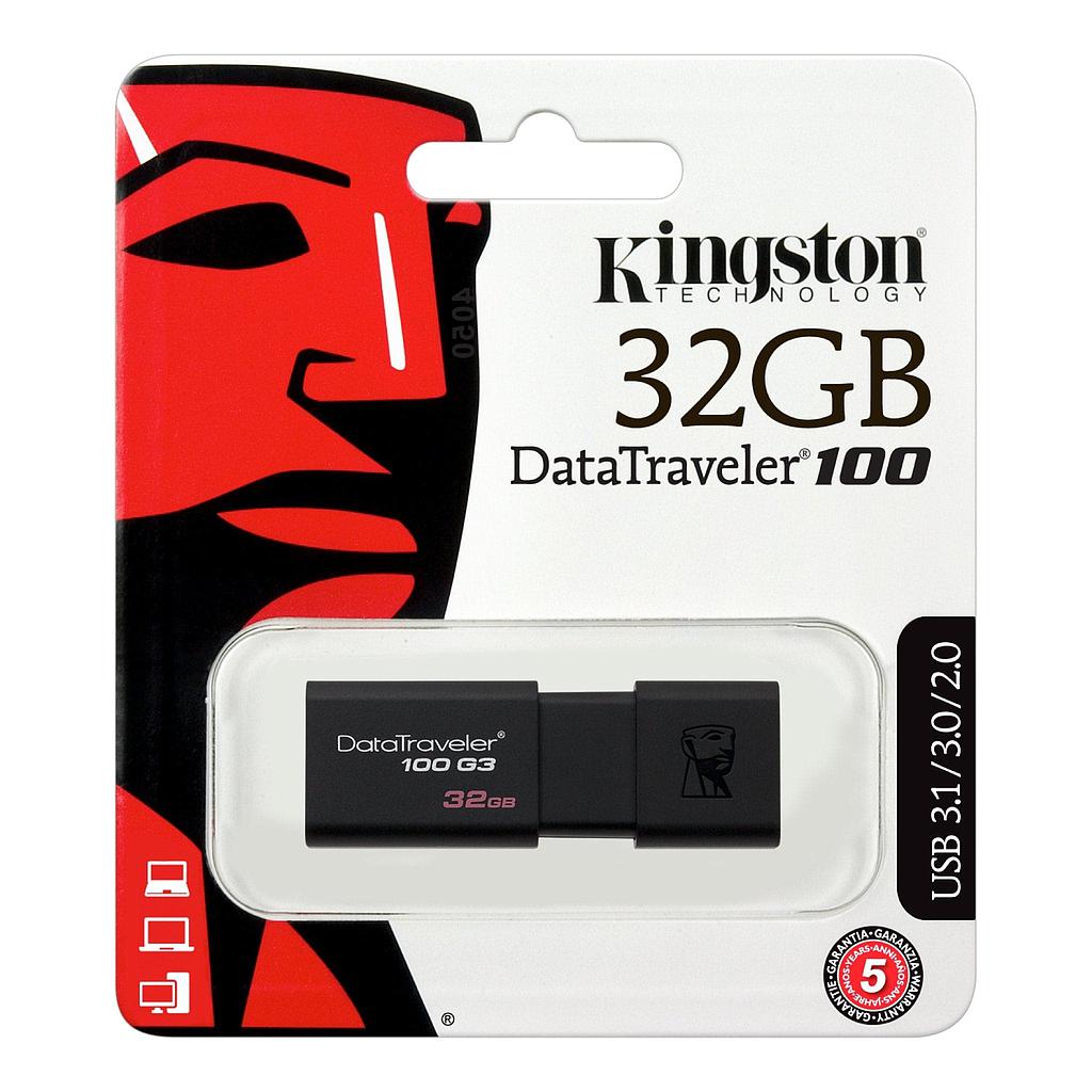[DT100G3/32GB] Pen Drive Kingston 32GB USB 3.1/3.0/2.0
