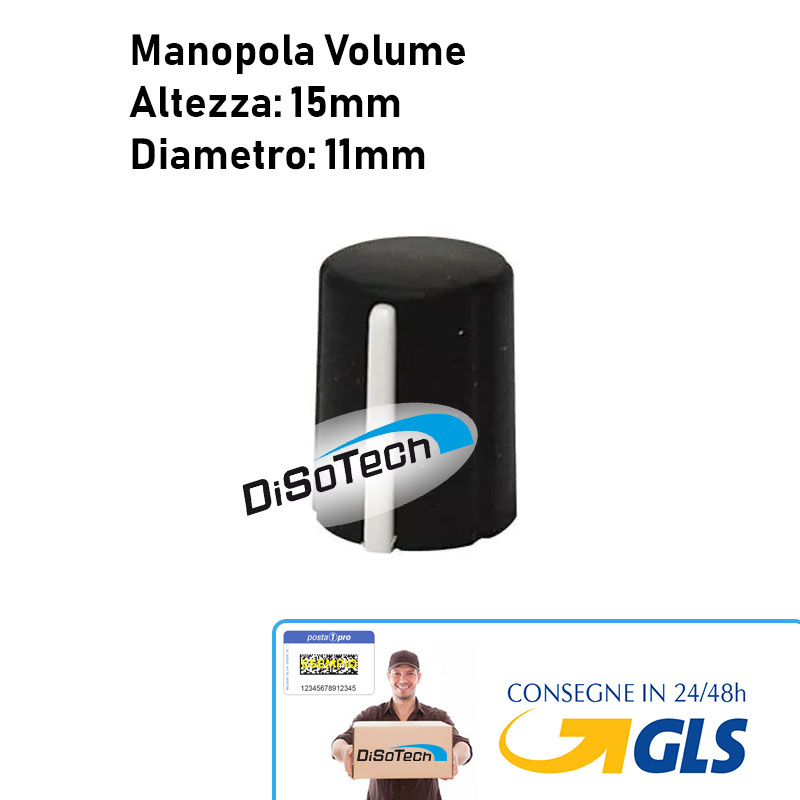 Pomello Manopola per Volume nero con rigo bianco A15mm D11mm