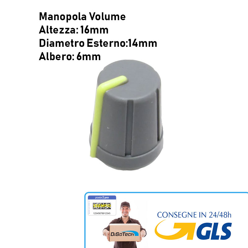 Pomello Manopola Volume Grigio rigo Giallo A16mm D14mm