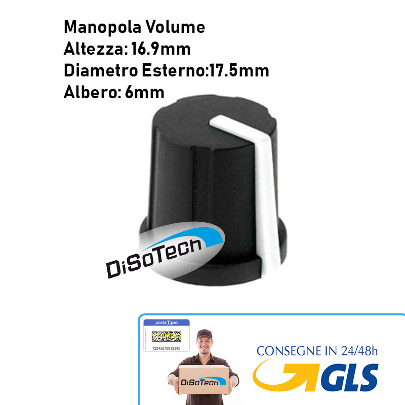 Pomello Manopola Volume Nero rigo Bianco A16.9mm D17.5mm