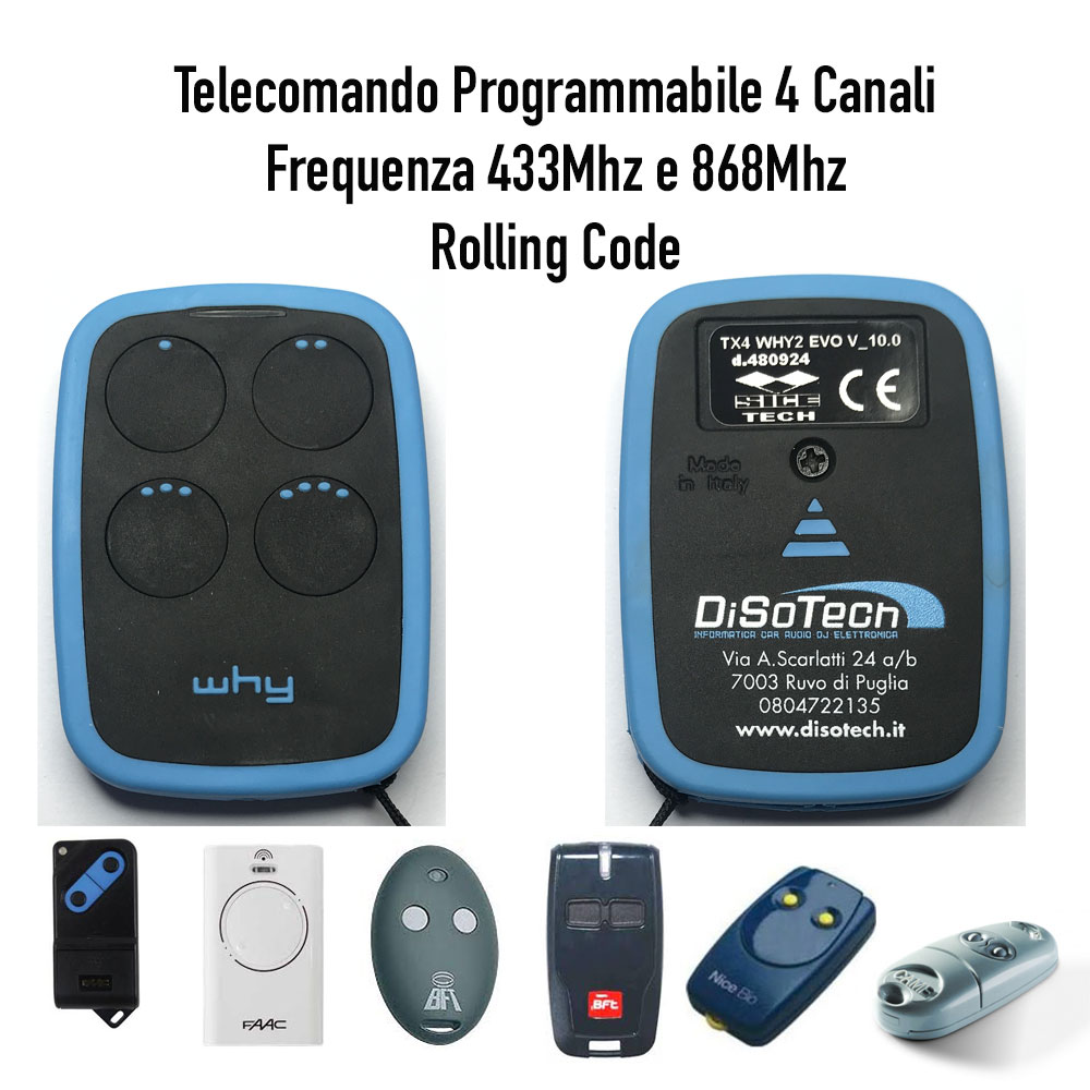Radiocomando 4 Canali UNIVERSALE FAAC BFT 868Mhz 433Mhz Rolling Code Why Evo