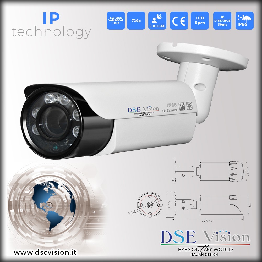 [DS-GVIP10MP] Telecamera Bullet 1MegaPixel 12V IP POE Varifocal