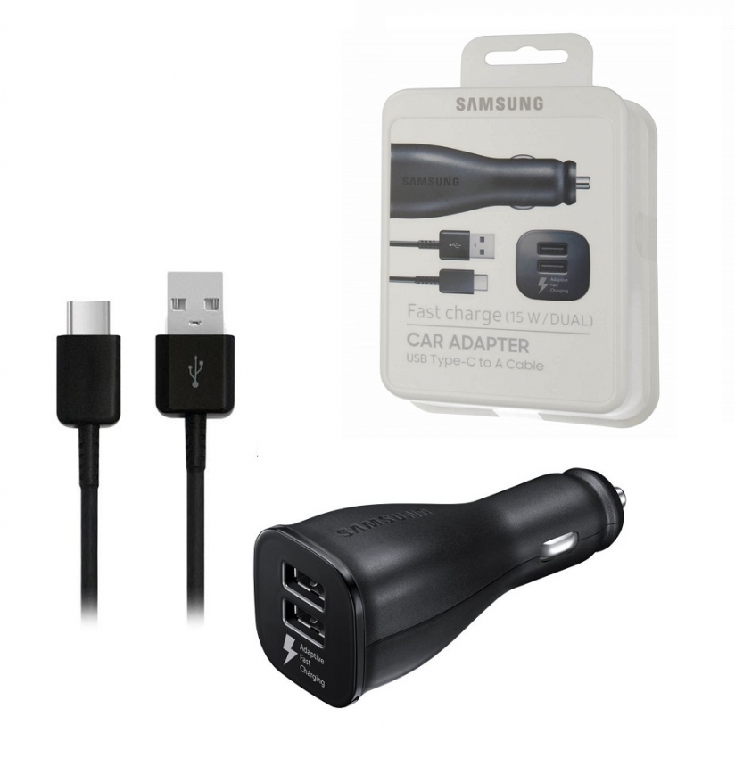 Alimentatore da auto originale Samsung con 2 porte usb ricarica rapida completo di cavo usb-c