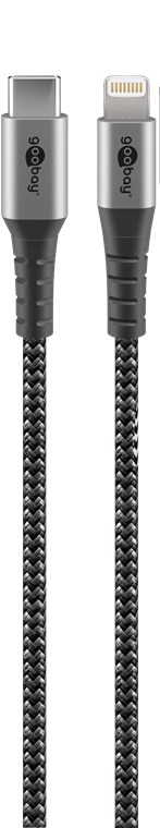 Lightning a USB-C cavo tessile con tappi metallici (grigio siderale/argento) 1 m - Goobay