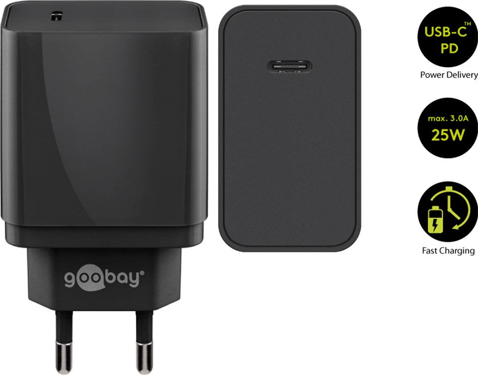 USB-C™ PD (alimentazione) Caricabatterie veloce (25W) Nero - Goobay