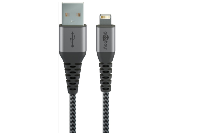 Cavo Usb-A a Lightning MFI con Tappi Metallici Grigio Siderale / Argento -2m