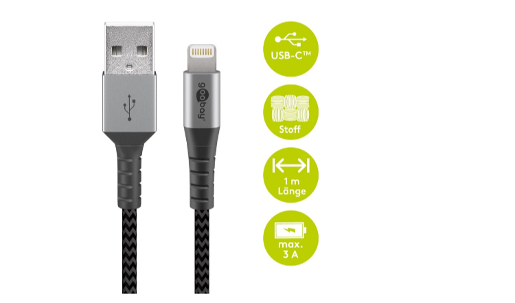 Cavo Goobay Usb-A a Lightning MFI con Tappi Metallici Grigio Siderale / Argento - 1m