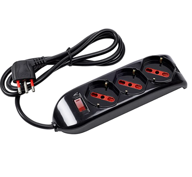 [RS94073T] Multipresa 4 Posti Schuko Bivalente 10/16A con Cavo 1,5m - Nera
