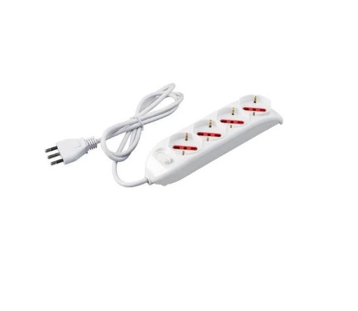 [RS94060T] Multipresa 4 Prese Schuko Bivalente con Spina Piccola e Interruttore - Bianca