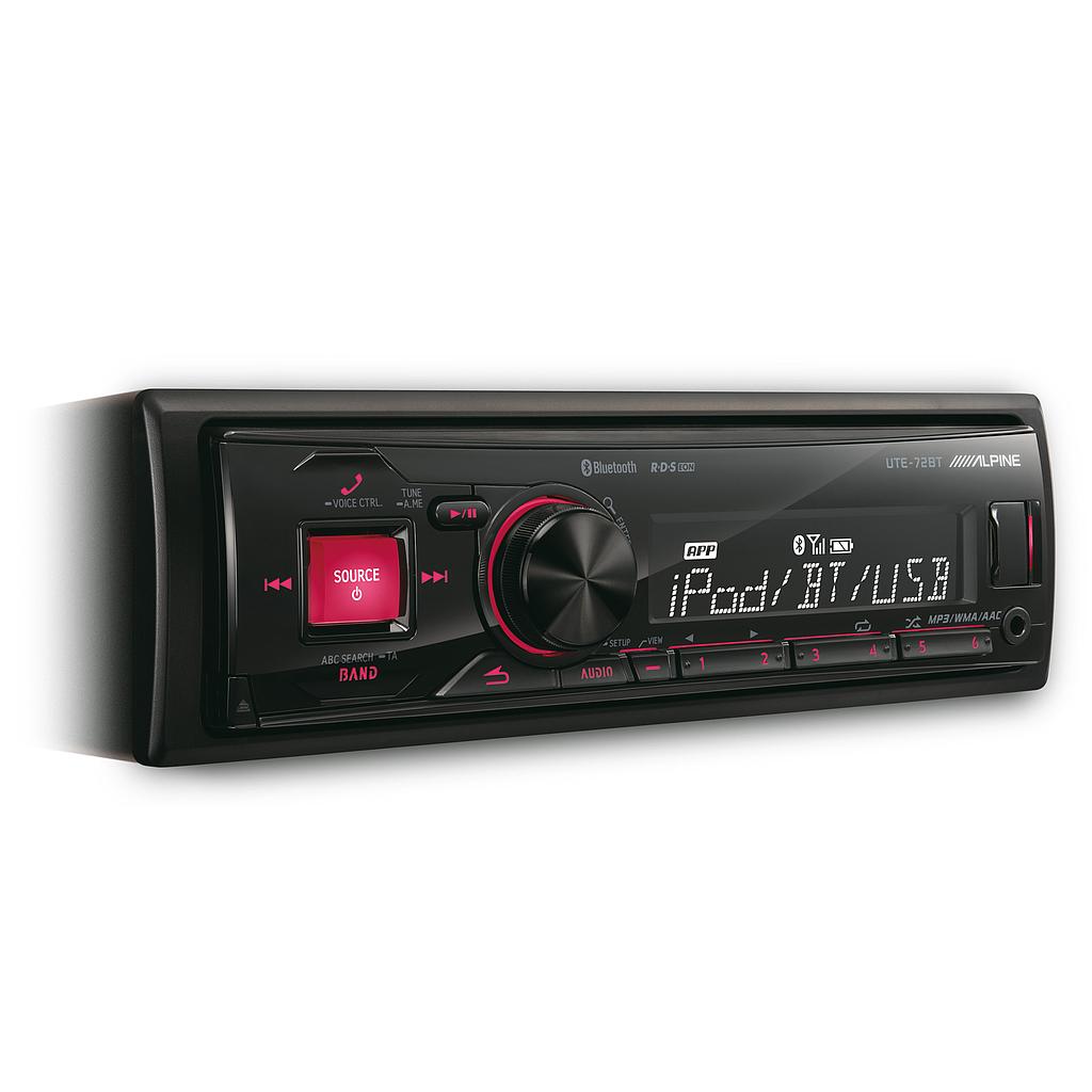 [UTE-72BT] Alpine con USB, Bluetooth, 2 PreOut senza Meccanica CD colore Rosso