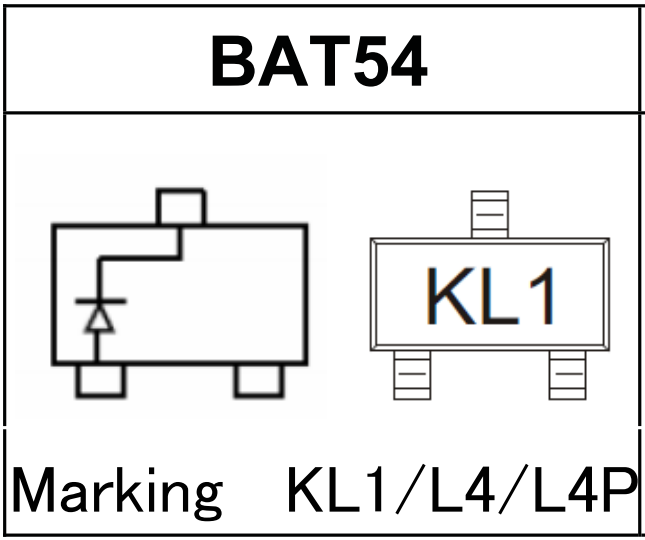 Diodo Schottky SOT-23 BAT54 30V 200mA KL1