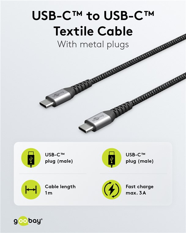 Cavo Tessile da USB-C a USB-C con Connettori in Metallo - 1m